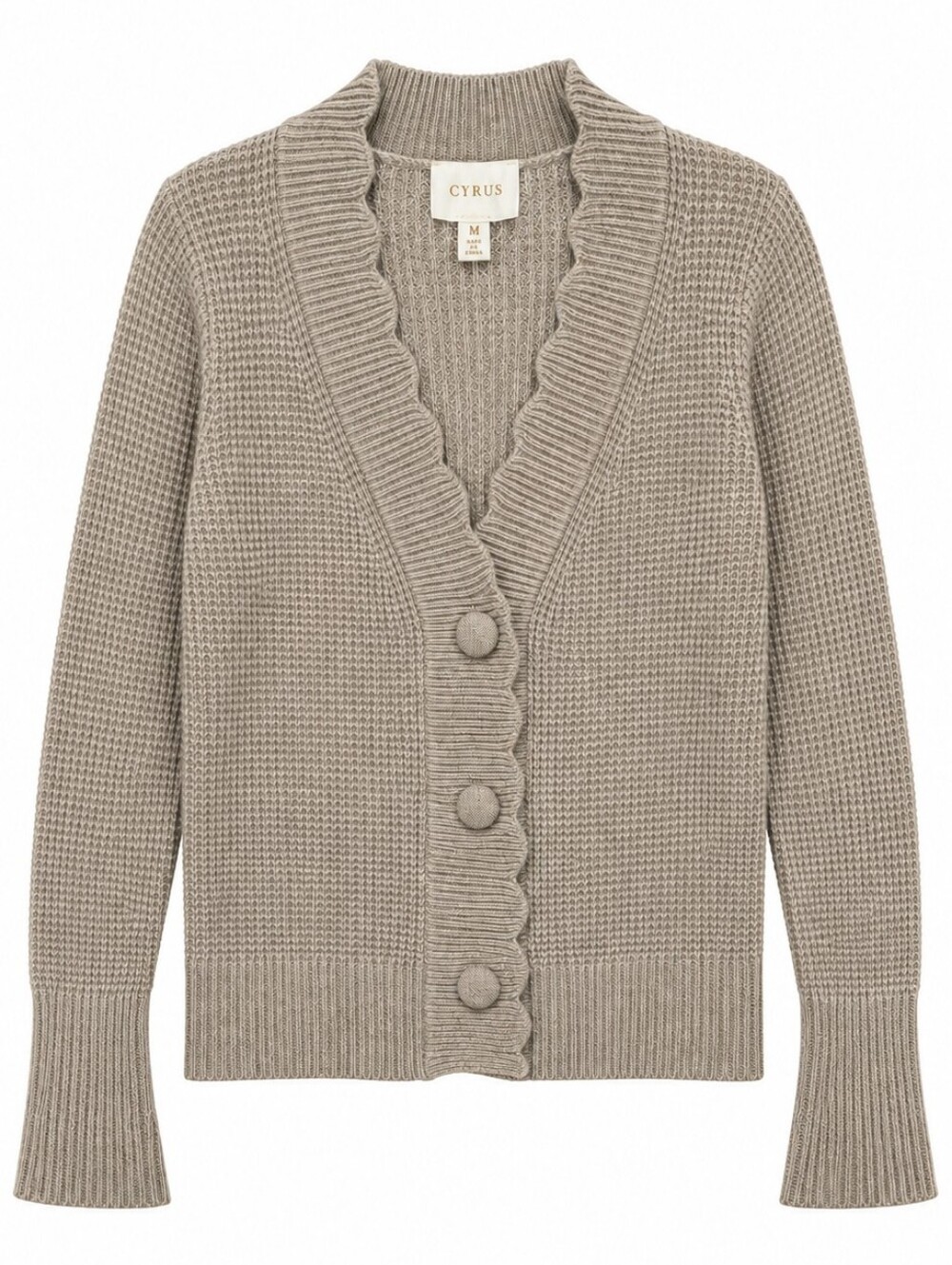 Cyrus Women's Taupe Scallop-Trim Knit Cardigan